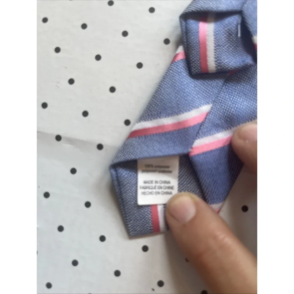 Boys Clip On‎ Tie Blue Pink White Stripe Kids Preppy Wedding Church School